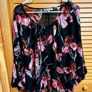Sheer, black, floral blouse